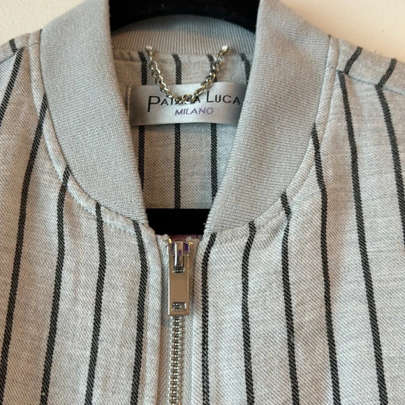 Patrizia Luca Milano Bomber Jacket Zip Up Grey Striped Long Sleeve Size S - Picture 5 of 12